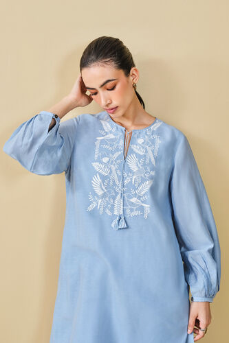 Cloud Sky Hand-embroidered Chikankari Linen Co-ord - Blue, Blue, image 11